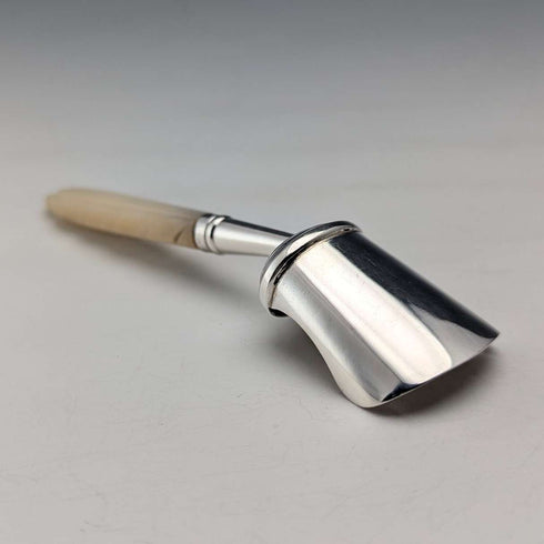 1890 British antique sterling silver and white mother of pearl handle tea caddy spoon Hilliard & Thomason