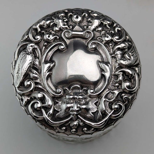 1902年 英国アンティーク 純銀蓋 カットガラスジャー W J Myatt & Co
