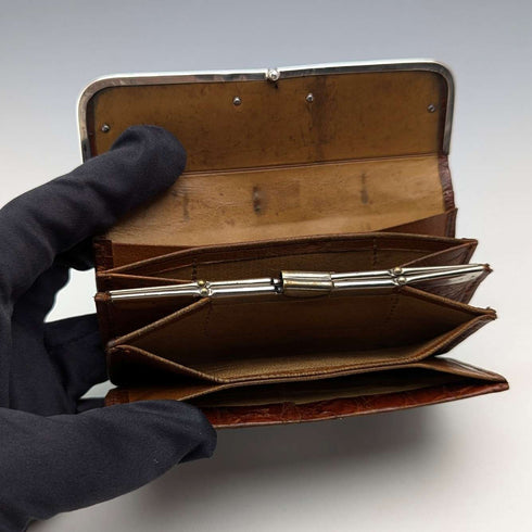 【预留商品】1905年 英国古董 纯银装饰 小型皮夹 零钱袋 Charles Penny Brown