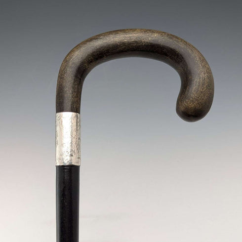 1918년 영국 앤티크 남성용 순은 장식 혼 핸들 지팡이 82cm