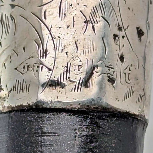 1918년 영국 앤티크 남성용 순은 장식 혼 핸들 지팡이 82cm