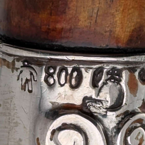 Bastón antiguo de caballero, mango curvado de plata 800, circa 1900, 90 cm