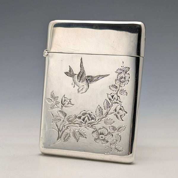 1897 British antique sterling silver card case with Japonism decoration, 75g, Mappin & Webb