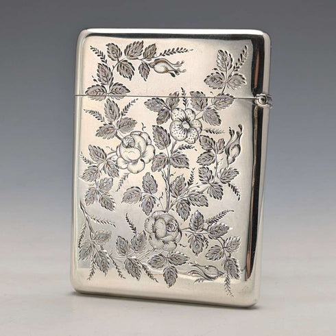 1897년 영국 앤티크 순은제 카드 케이스 자포니즘 장식 75g Mappin & Webb
