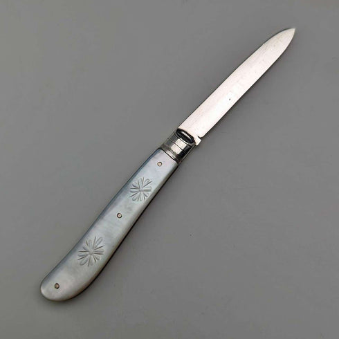 1905 年英國古董白色珍珠手柄純銀刀片小刀 Lee&Wigful