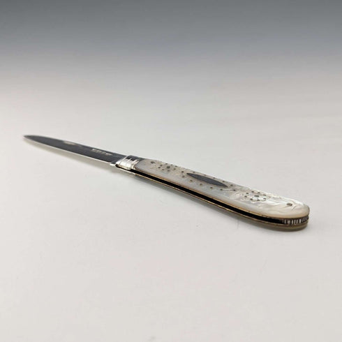 1905 年英國古董白色珍珠手柄純銀刀片小刀 Lee&Wigful