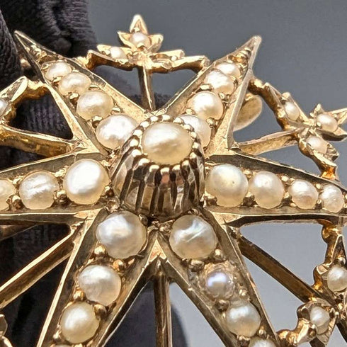 1909 British antique 9ct gold and pearl pendant brooch