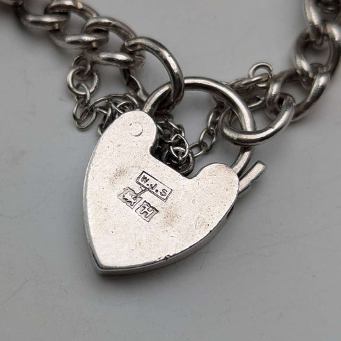 Pulsera de dijes de plata esterlina vintage británica de 1957, 47 g, W.J.S.