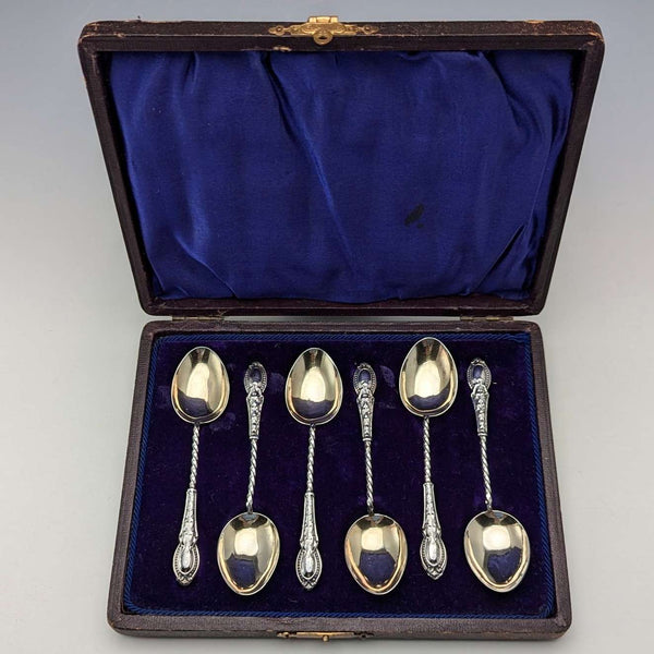 1908年 英国アンティーク 純銀製ティースプーン6本セット ケース入り William Devenport