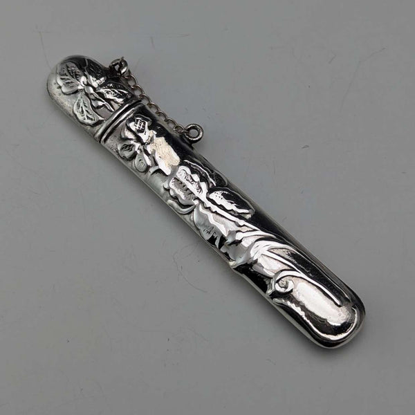 Vintage British Art Nouveau decorated sterling silver needle case