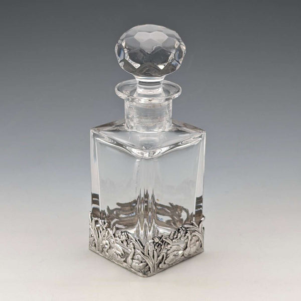 Vintage Sterling Silver Swan Decorated Cut Glass Perfume Bottle
