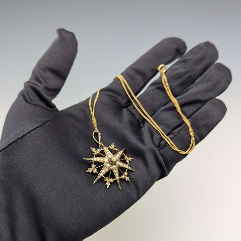 1909 British antique 9ct gold and pearl pendant brooch