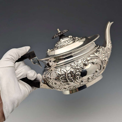 1906 British antique sterling silver teapot 458g John Rose