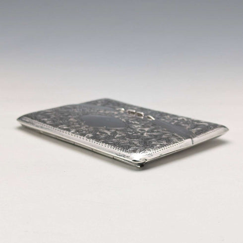 1905 British antique sterling silver card case with embossed decoration, 72g, Henry Williamson Ltd