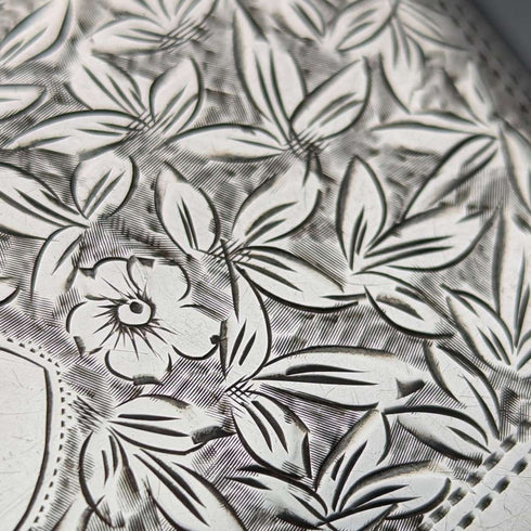 1905 British antique sterling silver card case with embossed decoration, 72g, Henry Williamson Ltd