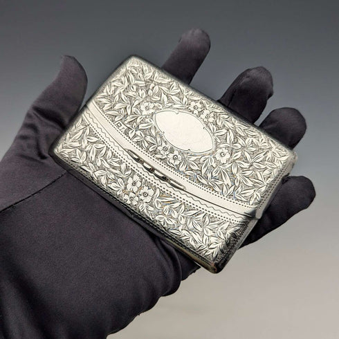 1905 British antique sterling silver card case with embossed decoration, 72g, Henry Williamson Ltd
