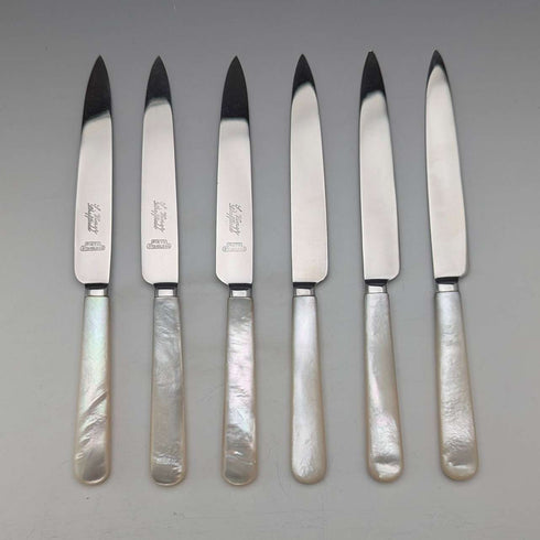 約 1950 年英國復古白色珍珠手柄不銹鋼刀片 6 雙小餐具