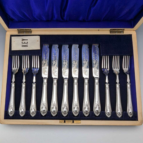约1910年英国古董镀银餐具6件套(含木盒)