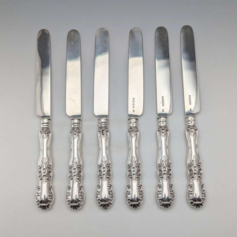 1853年 英国古董 纯银制餐后甜点餐具6对 共537克 Francis Higgins II作品 带木盒