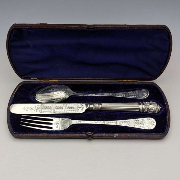 1870年頃 英国アンティーク 純銀製 クリスニングカトラリーセット ケース入 Walker&Hall