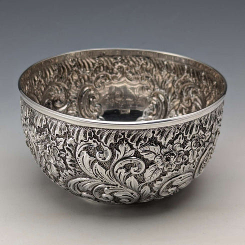 1892 British antique sterling silver relief bowl, 113g, Hayes Brothers