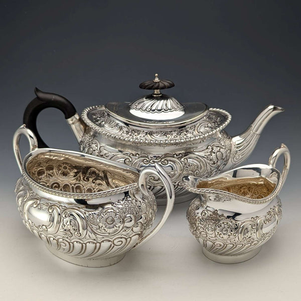 约1890年 英国古董镀银茶具三件套 W&G Sissons