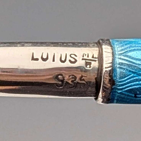 Vintage Sterling Silver & Blue Guilloche Enamel Mini Push-Pull Pencil