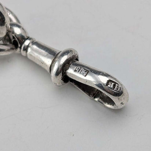 Cadena Albert de plata de ley antigua británica, c. 1900, 51 g, con dije giratorio de dos piedras naturales