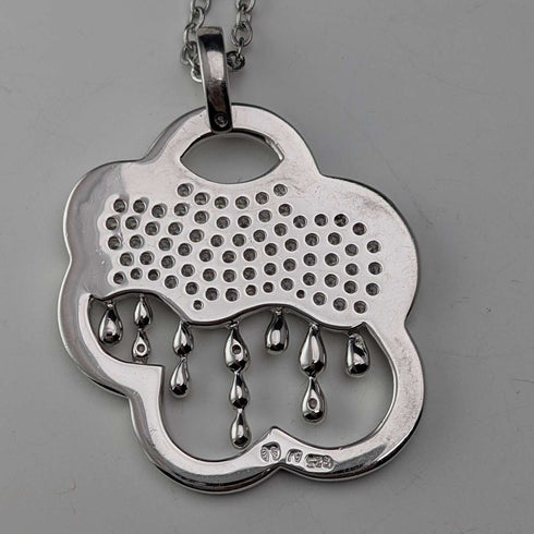 Colgante vintage de plata de ley con diseño de lluvia y nubes, 13.5g, con collar