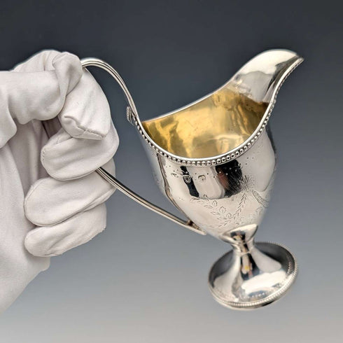 Jarra de crema de plata esterlina antigua británica de 1783, 113 g, Samuel Meriton II