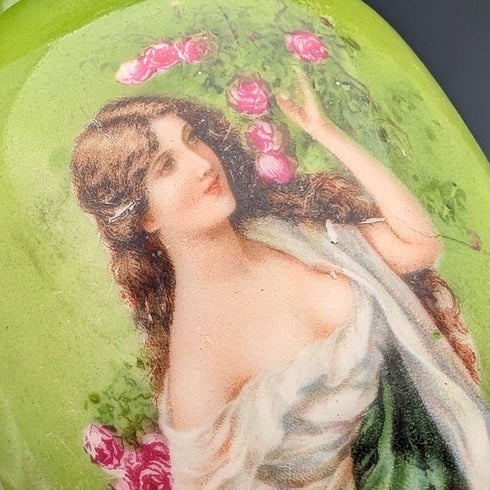 1910年 英国古董 陶瓷绘花女士花瓶一对 纯银装饰