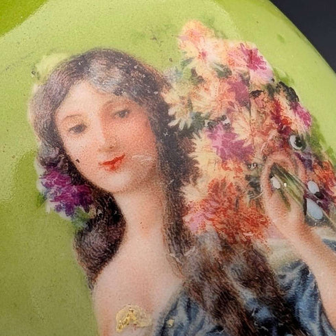 1910年 英国古董 陶瓷绘花女士花瓶一对 纯银装饰
