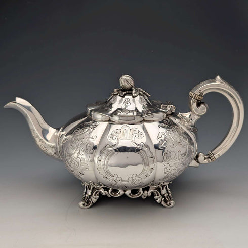 Late 19th Century British Antique Silver Plate Melon Shaped Teapot
