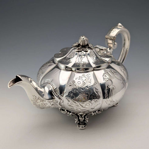 Late 19th Century British Antique Silver Plate Melon Shaped Teapot