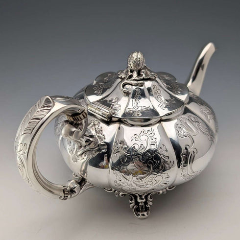 Late 19th Century British Antique Silver Plate Melon Shaped Teapot