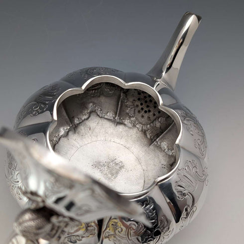 Late 19th Century British Antique Silver Plate Melon Shaped Teapot