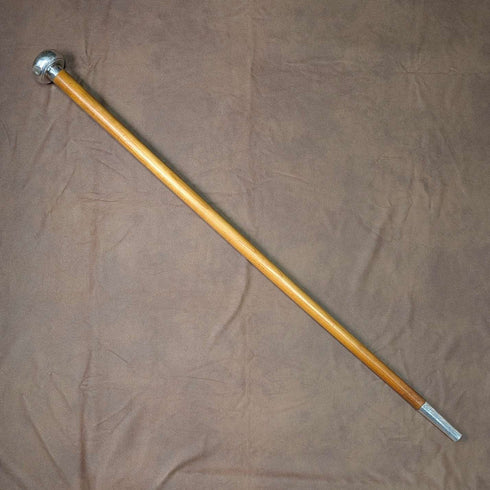 Bastón vintage con eje de madera gruesa y empuñadura redonda de plata pura, 86 cm