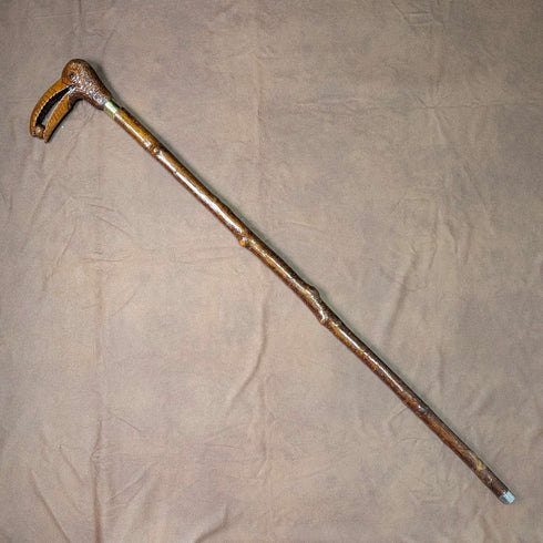 Bastón vintage británico con mango de cabeza de pájaro y eje de color marrón natural, 89 cm