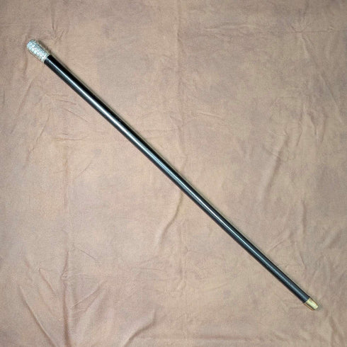 Antique American black shaft crocodile-look pure silver decorative handle walking stick 80cm