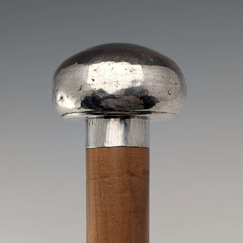 Bastón vintage con eje de madera gruesa y empuñadura redonda de plata pura, 86 cm