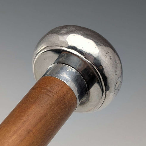 Bastón vintage con eje de madera gruesa y empuñadura redonda de plata pura, 86 cm
