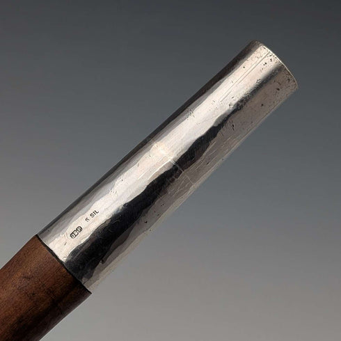 Bastón vintage con eje de madera gruesa y empuñadura redonda de plata pura, 86 cm
