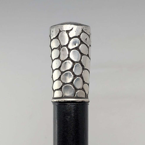 Antique American black shaft crocodile-look pure silver decorative handle walking stick 80cm