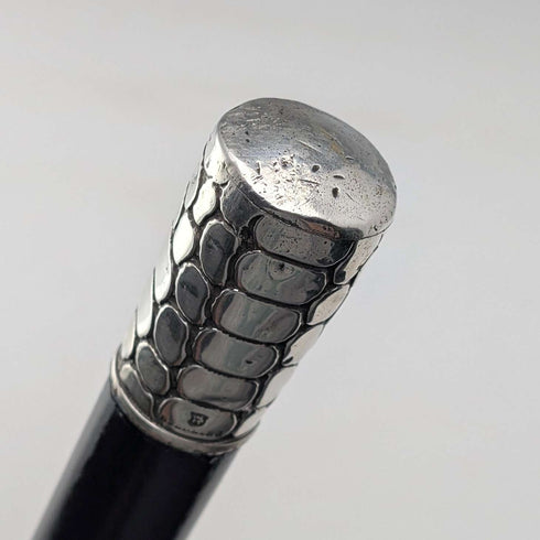 Antique American black shaft crocodile-look pure silver decorative handle walking stick 80cm