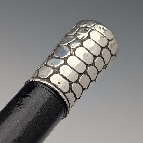 Antique American black shaft crocodile-look pure silver decorative handle walking stick 80cm