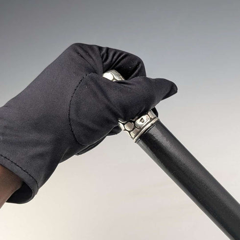 Antique American black shaft crocodile-look pure silver decorative handle walking stick 80cm