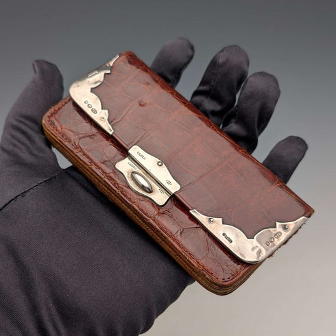 1907年 英国古董纯银装饰小型皮质钱包 零钱包 Boots Pure Drug Company