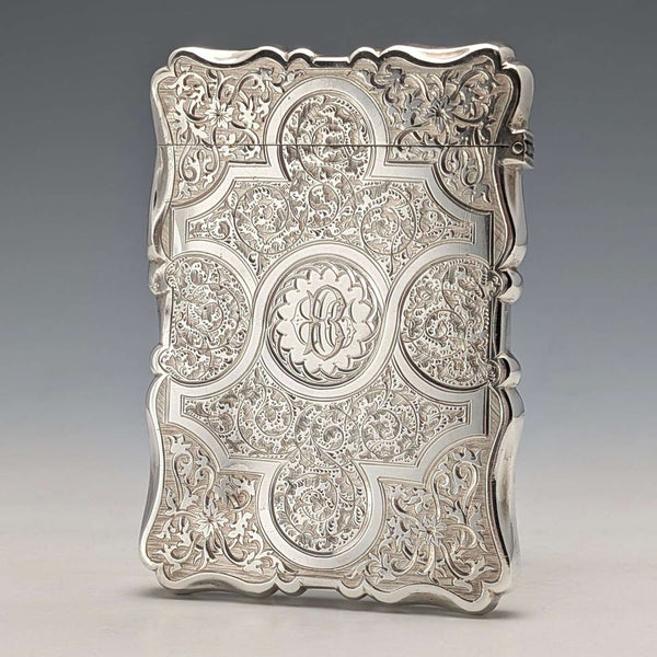 1873 British antique sterling silver card case, 91g, Colen Hewer, Cheshire