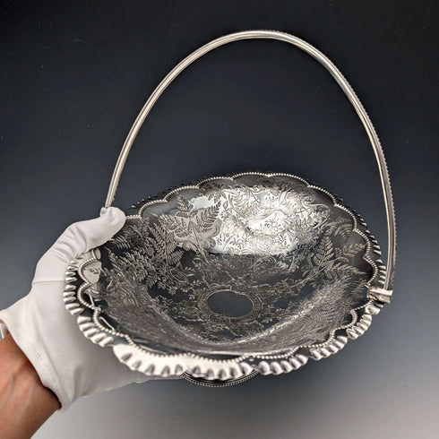 1900年頃年 英国アンティーク シルバープレート製 バスケット 可動ハンドル Roberts&Belk