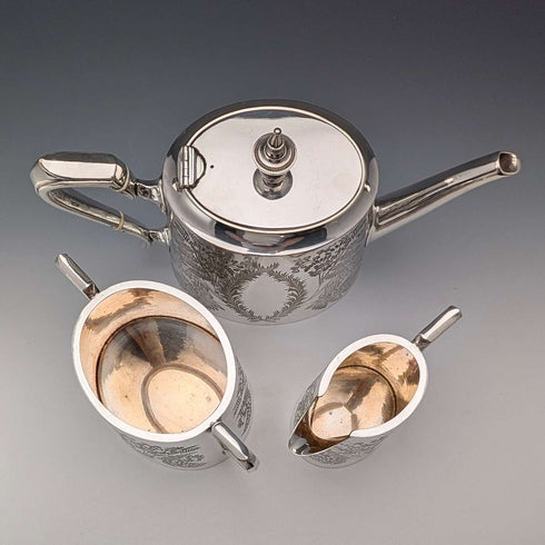 Circa 1885 British Antique Silver Plate Tea Set, 3 Pieces, Briddon Brothers